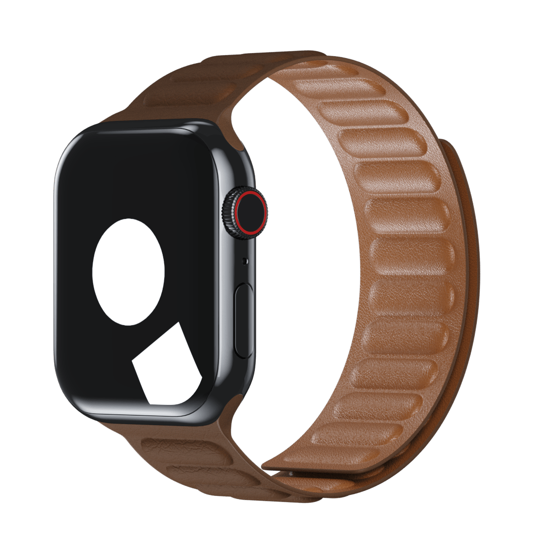 Saddle Brown Leather Link Band for Apple Watch - iSTRAP Saddle Brown Leather Link Band for Apple Watch - iSTRAP